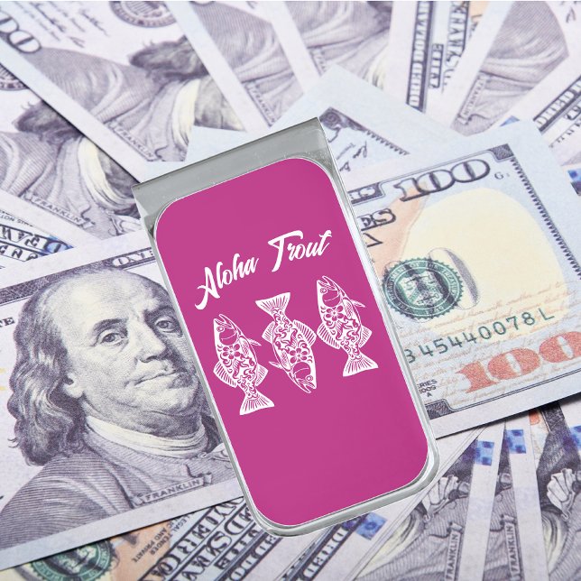 Aloha Trout- Hawaiian Silver Finish Money Clip (Aloha Trout Fisherman Trend Hawaiian Fish Beach Summer money clip pink
)