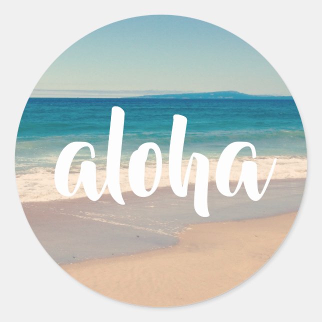 Aloha Turquoise Aqua Beach Photo Classic Round Sticker (Front)