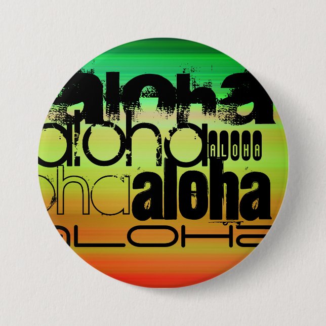 Aloha; Vibrant Green, Orange, & Yellow Button (Front)