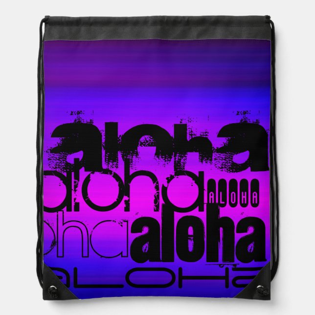Aloha; Vibrant Violet Blue and Magenta Drawstring Bag (Front)