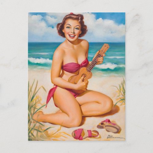Aloha Vintage Pin up girl  postcard