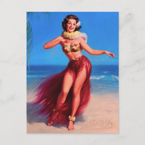 Aloha Vintage Pin up  girl postcard