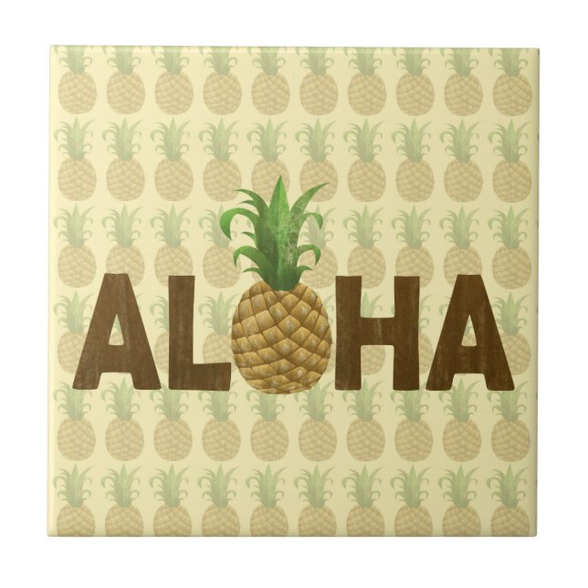 Aloha Vintage Pineapple Hawaiian Hawaii Ceramic Tile (Front)