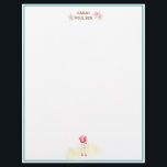 Aloha Watercolor Flamingo Plumeria Letterhead<br><div class="desc">Pretty tropical colors of aqua,  flamingo pink,  and plumeria blush bring thoughts of sand and sea. Stationary is bordered in aqua,  front and back. Customize color in design tool,  if desired. 

Personalized with your name. Cute and colorful.</div>