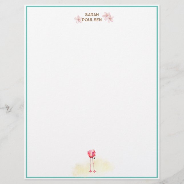 Aloha Watercolor Flamingo Plumeria Letterhead (Front)