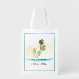 Aloha Watercolor Pineapple Island Grocery Bag