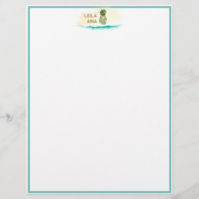 Aloha Watercolor Pineapple Island Letterhead (Front)