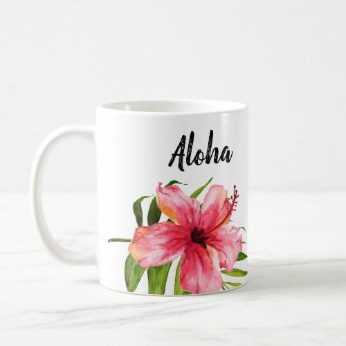 Aloha Watercolor Tropical Flower and Palm Leaf Coffee Mug