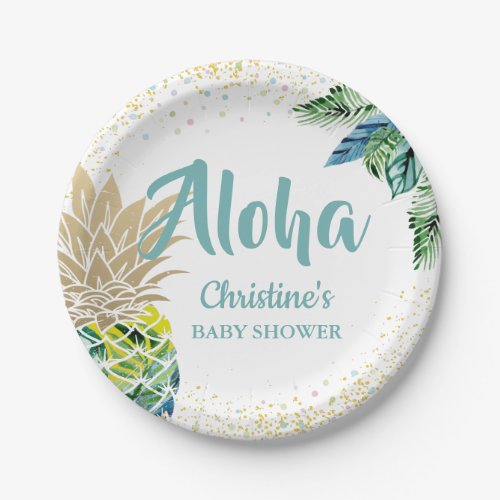 Aloha Watercolor Tropical Pineapple Paper Plates
