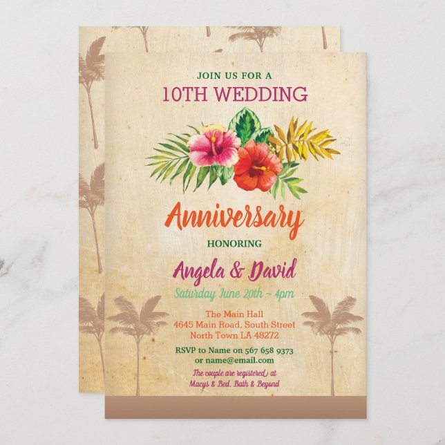 Aloha Wedding Anniversary Tropical Vintage Invite (Front/Back)