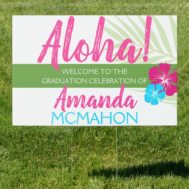 Aloha Welcome & Goodbye Luau Graduation Party Sign (Tropical Luau Graduation Collection by BrieezyBoutique 🎓🌺)