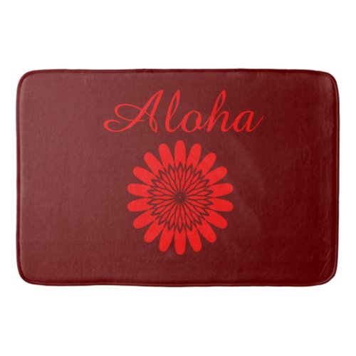 Aloha Welcome Tropical Hawaiian Floral Burgundy Bath Mat