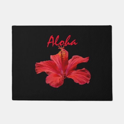 Aloha Welcome Tropical Hawaiian Hibiscus Floral Doormat