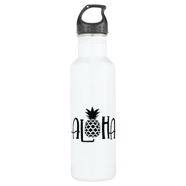 Aloha With A Pineapple Stainless Steel Water Bottle (Front)