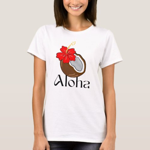 Aloha With Coconut and Red Hibiscus Female T_Shirt