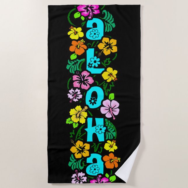 Aloha with Flowers Beach Towel (Front)