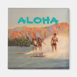 Aloha with vintage surfers in Hawaii Magnet