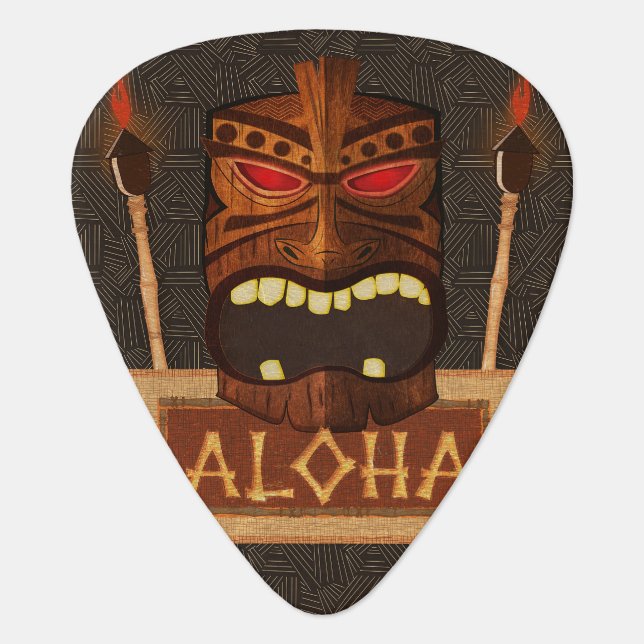 Aloha Wooden Tiki Torches Hawaiian Tropical Custom Guitar Pick (Front)