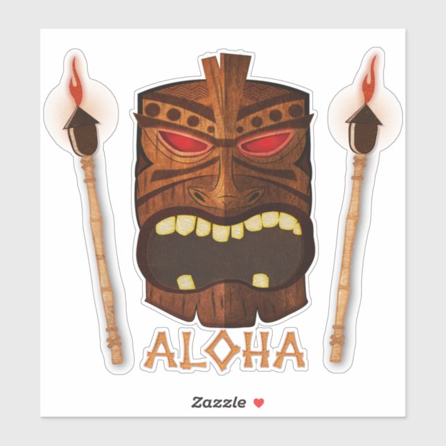 Aloha Wooden Tiki Torches Hawaiian Tropical Summer Sticker (Sheet)