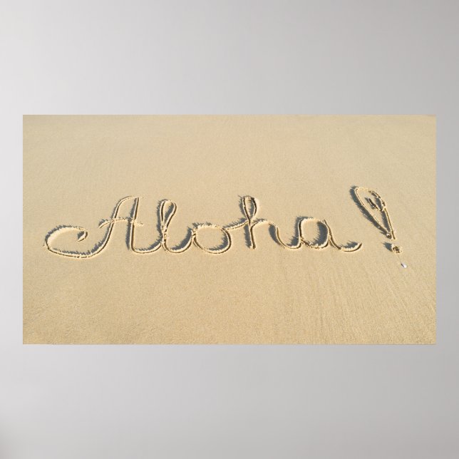 Aloha word sign on the beach sand (Front)