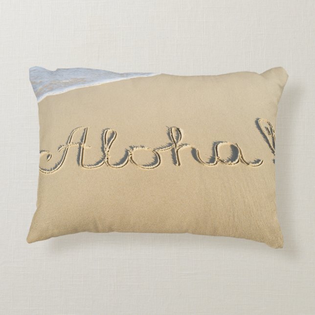 Aloha word sign on the beach sand accent pillow (Back)