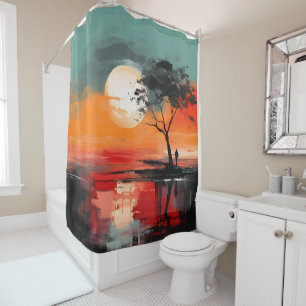 Alone by the Lake – Solitude at Sunset Shower Curtain