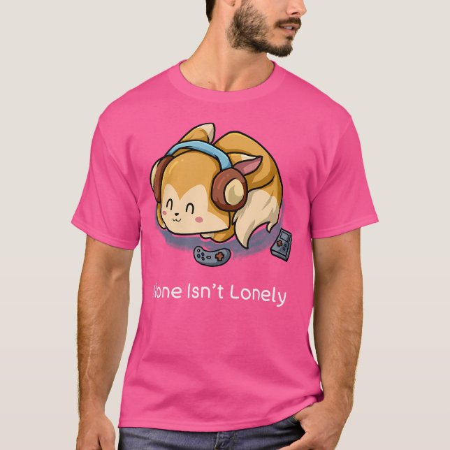 Alone Isn'T Lonely Nerd Introvert Fox Geek Music F T-Shirt (Front)