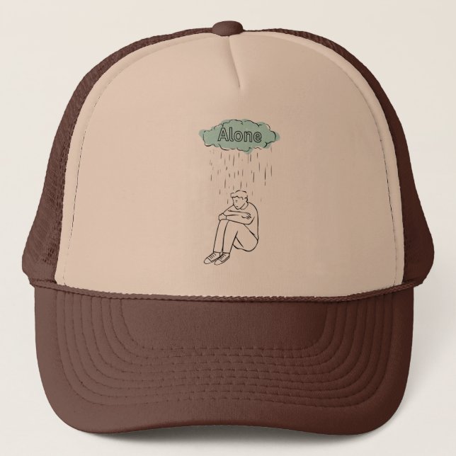 "ALONE" Minimalist Typography Black Baseball Cap (Front)