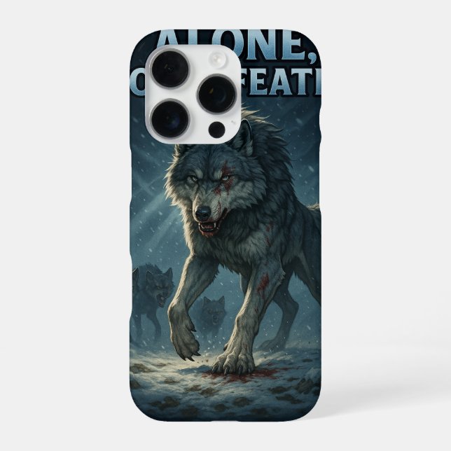 Alone, Not Defeated | Motivational Wolf Art iPhone Case (Back)
