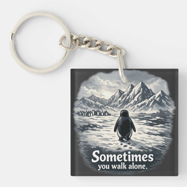 Alone Penguin on Icy Horizon Keychain (Front)