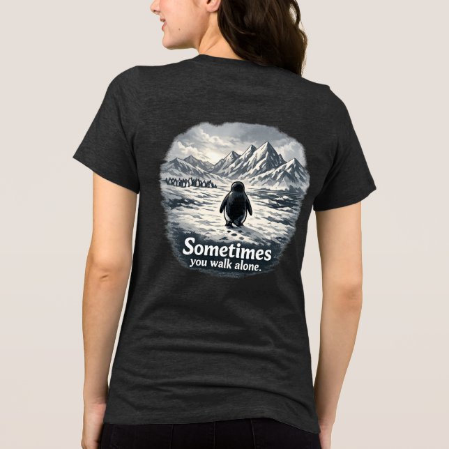 Alone Penguin on Icy Horizon Tri-Blend Shirt (Back)