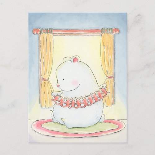 Alone together polar bear and bunny watercolour postcard