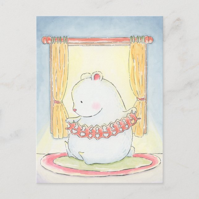 Alone together polar bear and bunny watercolour postcard (Front)