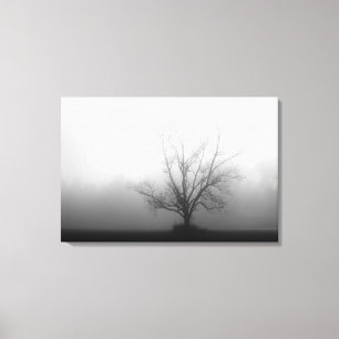 Alone - tree in morning fog Wrapped Canvas Print
