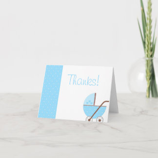 Along Came A Carriage Blue Baby Shower Thank You Card