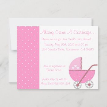 Along Came A Carriage Pink Baby Shower Invitation by BellaMommyDesigns at Zazzle