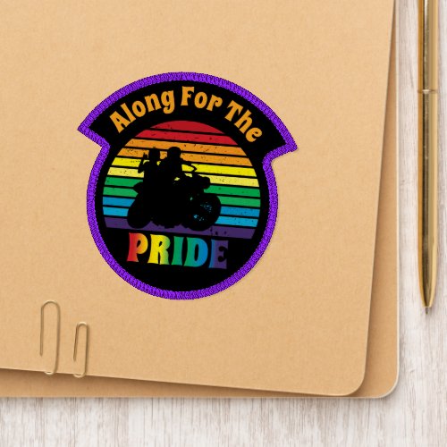 Along for the Pride 70s Motorcycle Rainbow Sunset Patch