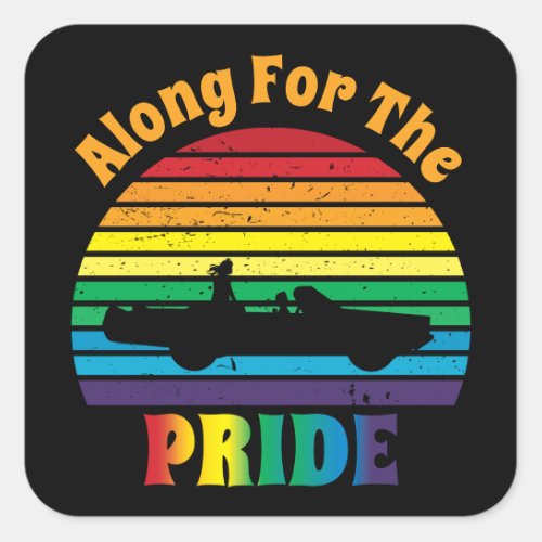 Along for the Pride Retro 70s Rainbow Sunset Butt Square Sticker