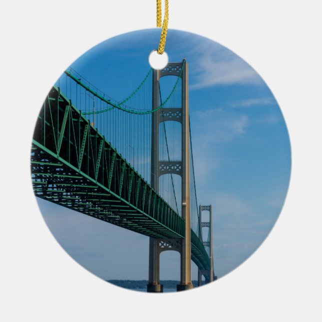 Along Mackinac Bridge Ceramic Ornament (Front)