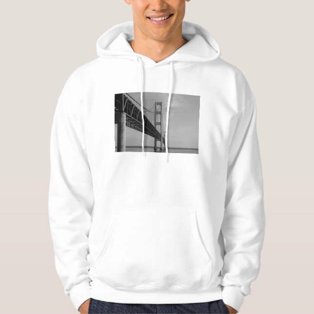 Along Mackinac Bridge Grayscale Hoodie (Front)