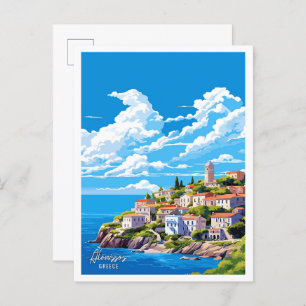 Alonissos Greece Art Vintage Travel Illustration Postcard