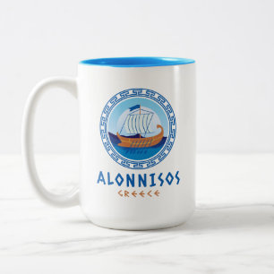 Alonnisos, Greece Greek Ship Design Two-Tone Coffee Mug
