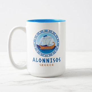 Alonnisos, Greece Greek Ship Design Two-Tone Coffee Mug