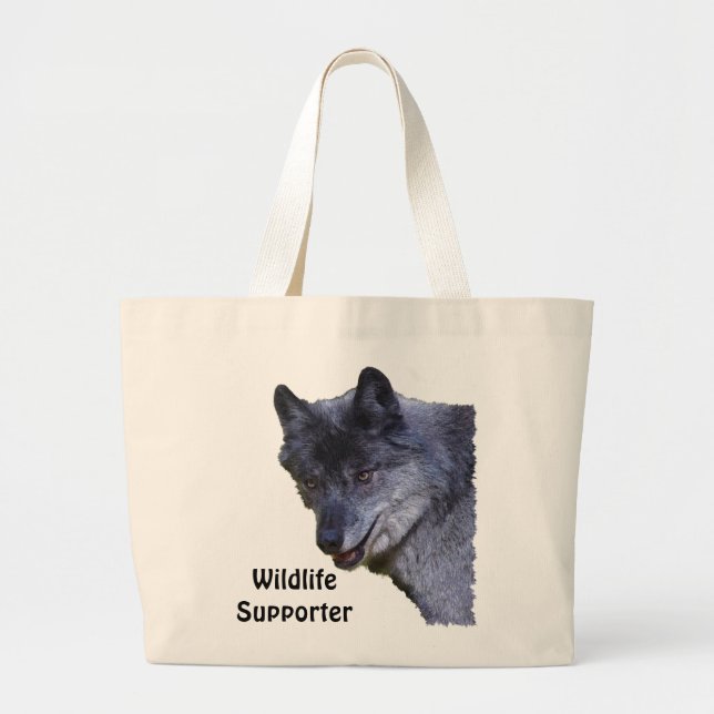 Aloof Grey Wolf Wildlife Supporter Tote Bags (Front)
