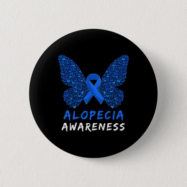 Alopecia Areata Awareness Month Blue Ribbon  Button (Front)