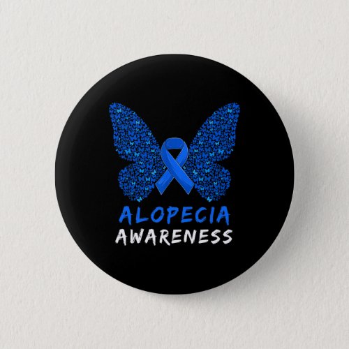 Alopecia Areata Awareness Month Blue Ribbon  Button