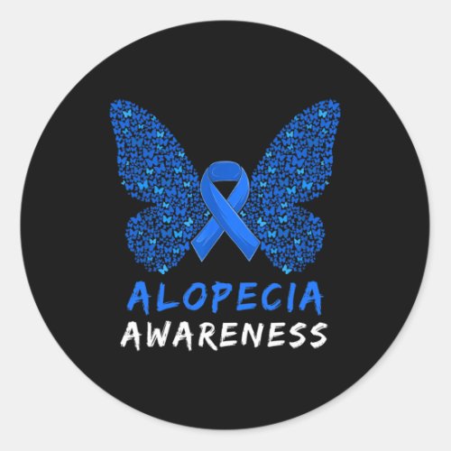 Alopecia Areata Awareness Month Blue Ribbon  Classic Round Sticker