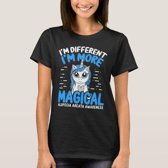 Alopecia Areata Awareness Unicorn Blue Ribbon T-Shirt (Front)