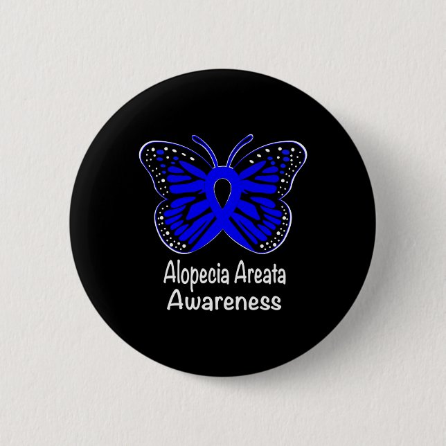 Alopecia Areata Awareness Warrior Support Blue Rib Button (Front)