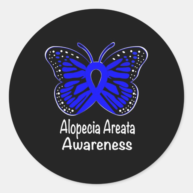 Alopecia Areata Awareness Warrior Support Blue Rib Classic Round Sticker (Front)
